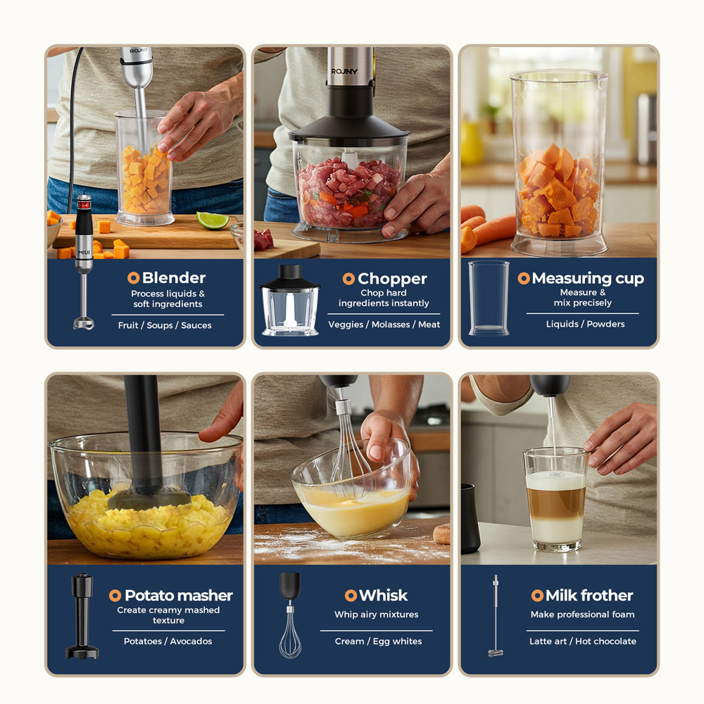電動ハンドヘルドスティックブレンダー 6-in-1 多目的浸 - Immersion Hand Blender Set のレビューと価格